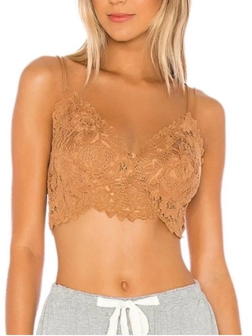 Free People Lace Bralette In Camel Tan